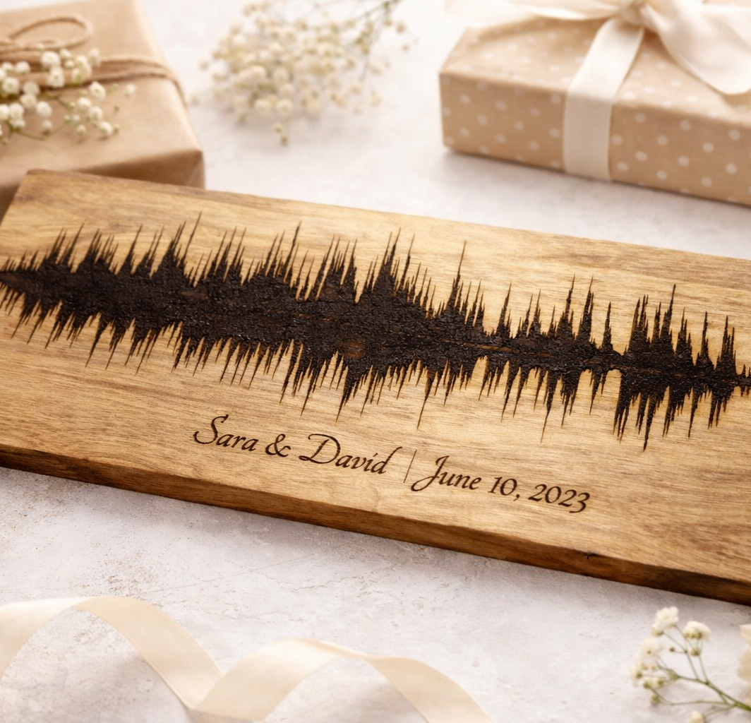 Cuadro frecuencia musical personalizado detalle onda sonora en madera